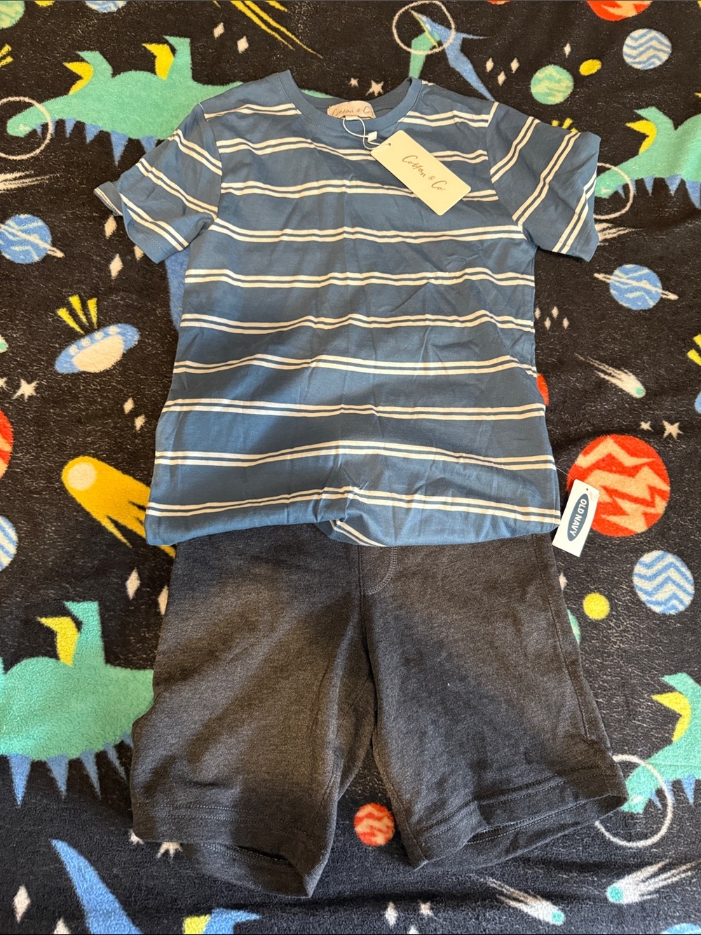 NWT boys bundle Blue Striped Tee and Charcoal Shorts Set